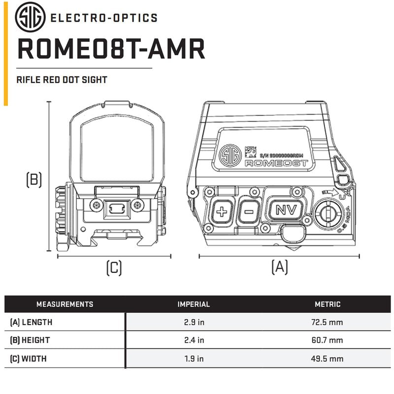 SIG SAUER ROMEO8T-AMR Red Dot Sight SOR8T101 | 1x40mm QBCD 2.0 MSAR Reticle | Ultra-Durable Waterproof Tactical Optic for Rifle with Flip Covers, MOTAC, MIL-STD-810 & 15 Brightness Settings