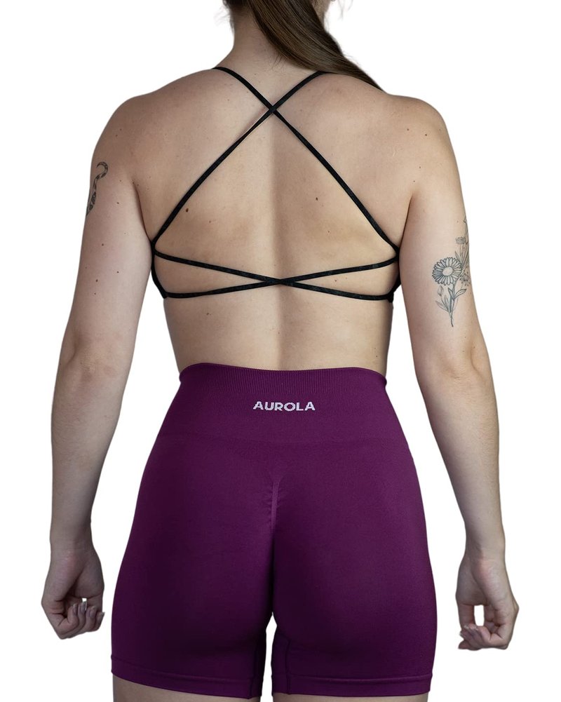 AUROLA Women Workout Sports Bras Backless Strappy Criss Cross Light Support Athletic Bra Gym Fitness Yoga Bra, Black, M