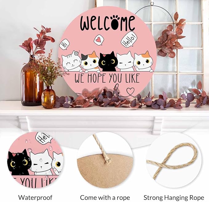 Rustic Round Sign Front Door Wreaths We Hope You Like Animals 12in Wooden Hanging Sign for Bedroom Living Room Outdoor Home Decor