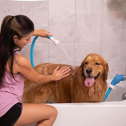 Rinseroo Ultra-Flex Slip-on Dog Shower Hose Adapter, Portable Hose Attachment with Sprayer Pet Shower Head Attachment Tub Spout 5 Foot Hose, No Installation for Quick Rinsing