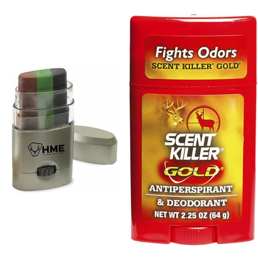 HME 3 Color Camo Face Paint "Mess-Free" Application Stick - Long-Lasting Easy-to-Use Concealment Makeup for Hunting & Scent Killer Gold Unscented Deodorant and Antiperspirant for Hunting Scent Control