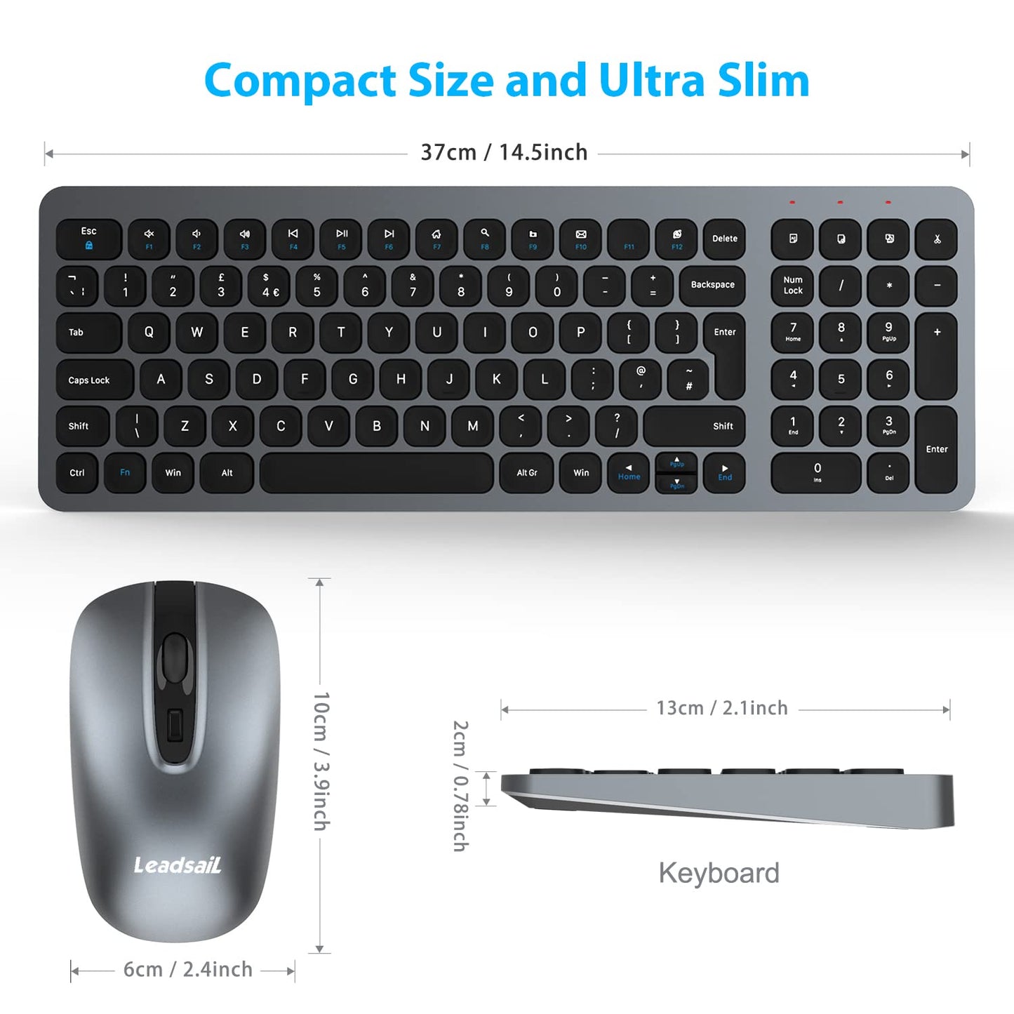 LeadsaiL Wireless Keyboard and Mouse Set, Wireless USB Mouse and Compact Computer Keyboards Combo, QWERTY UK Layout for HP/Lenovo Laptop and Mac