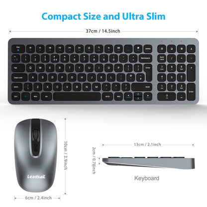 LeadsaiL Wireless Keyboard and Mouse Set, Wireless USB Mouse and Compact Computer Keyboards Combo, QWERTY UK Layout for HP/Lenovo Laptop and Mac