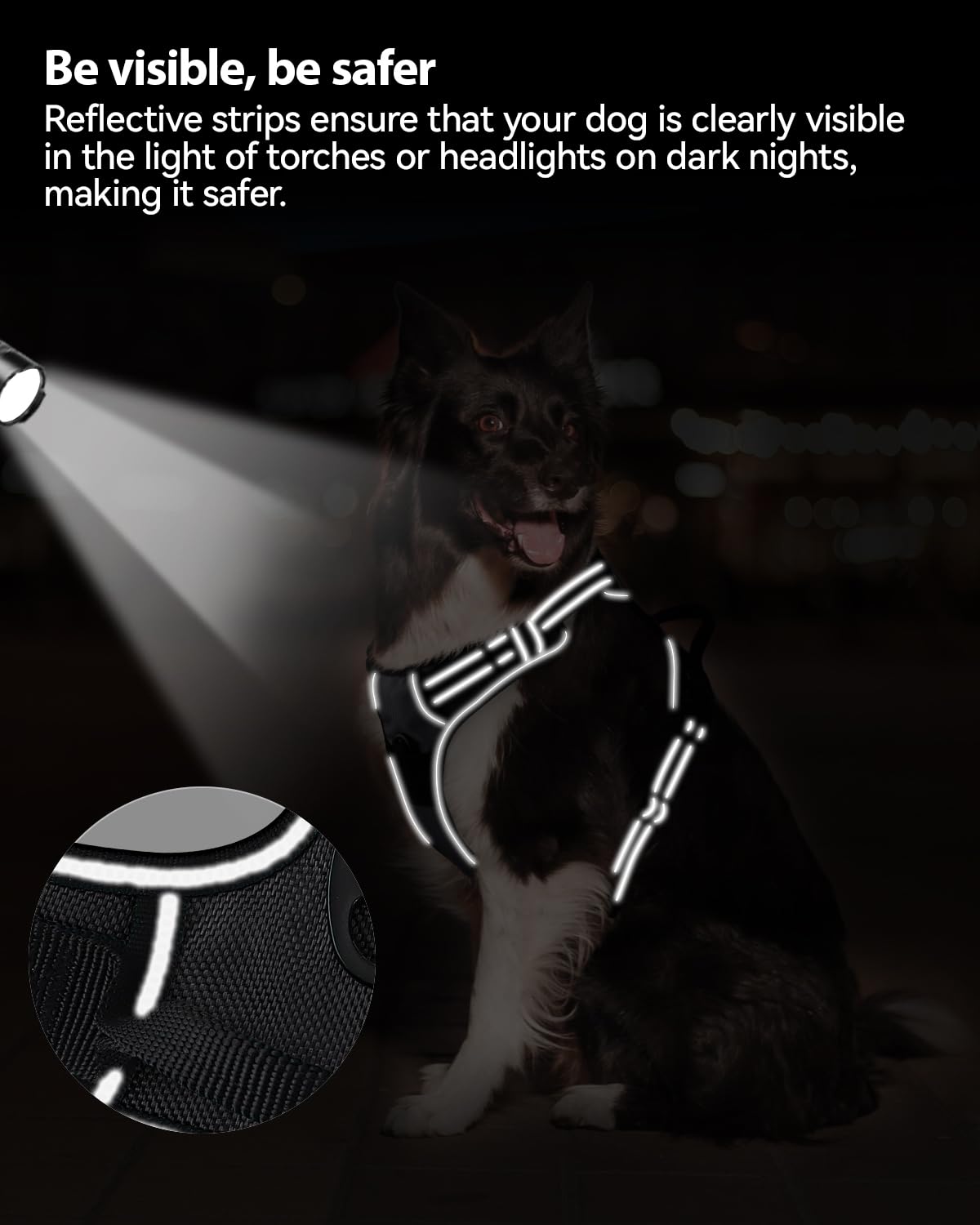 Joytale No Pull Dog Harness Medium Sized Dog, Reflective Pet Vest with Front Clip, Adjustable Soft Padded Harnesses with Easy Control Handle for Training and Walking, Black, M