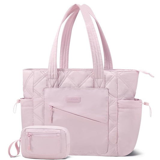 LOVEVOOK Tote Bag for Women, Puffer Bag and Work Bags with Zipper for Travel, Daily, School, Quilted Nurse Shoulder, 2pcs