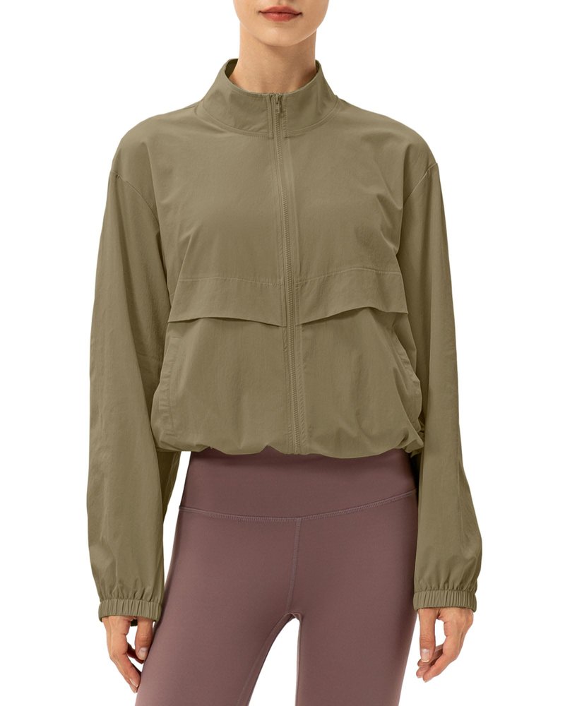 Locachy Women's Lightweight Zip Up Athletic Jacket Stand Collar Windproof Sun Protection Workout Outdoor Jacket Camel M
