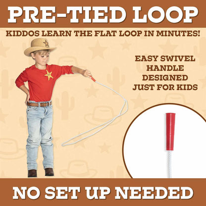 Western Stage Props Children’s Cowboy Kiddie Trick Rope Lasso Pre-Tied | Ages 4-10| White|
