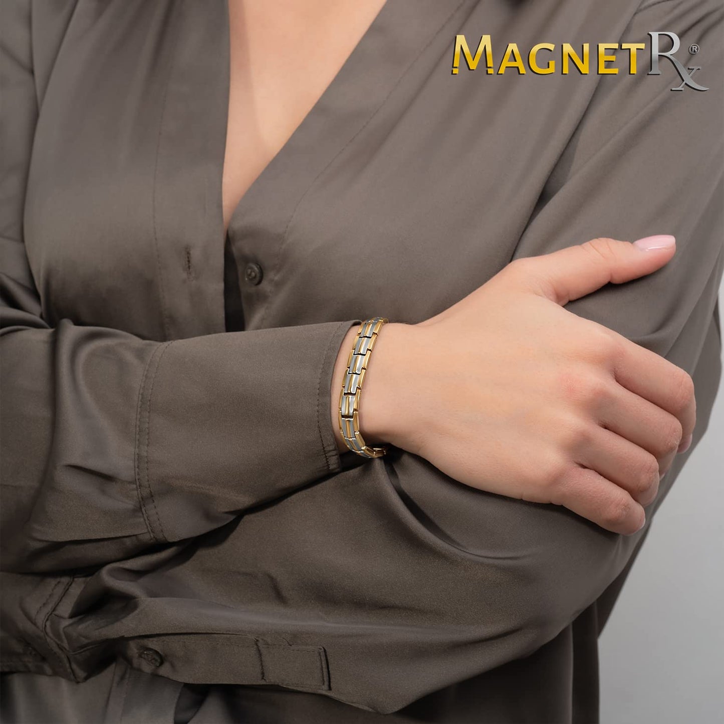 MagnetRX® Women's Ultra Strength Magnetic Bracelet - Effective Titanium Magnetic Bracelets for Women - Adjustable Bracelet Length with Sizing Tool for Perfect Fit (Silver & Gold)