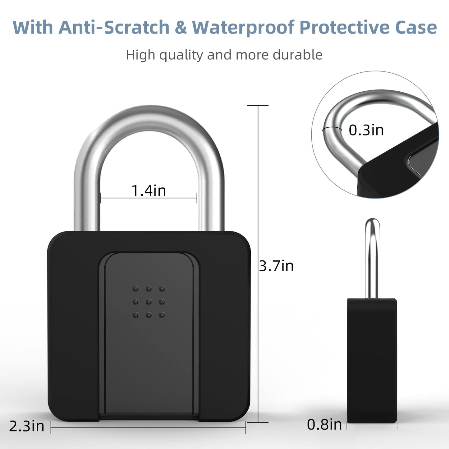 Fingerprint Padlock, Eseesmart Large Size Smart Padlock, Outdoor Waterproof Bluetooth Fingerprint Lock with Mobile APP and Keys, Suitable for Gates, Lockers, Fences, Gym