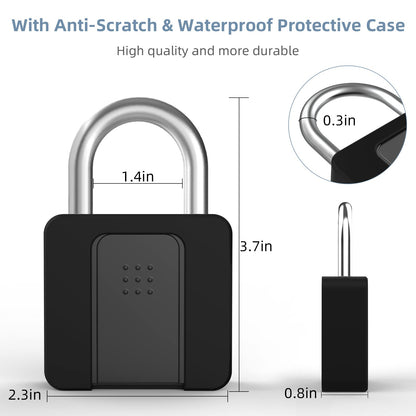 Fingerprint Padlock, Eseesmart Large Size Smart Padlock, Outdoor Waterproof Bluetooth Fingerprint Lock with Mobile APP and Keys, Suitable for Gates, Lockers, Fences, Gym