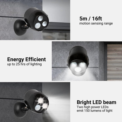 Proxinova Outdoor LED Security Lights, Motion Sensor Lights Outdoor, Outdoor Lights Battery Powered, PIR Sensor, Bright LED Floodlight Battery Powered Outdoor Lights 360° Rotation, Compact & Easy Fit