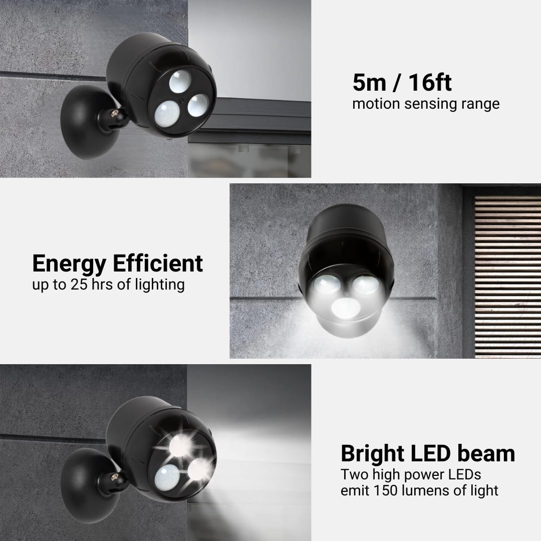 Proxinova Outdoor LED Security Lights, Motion Sensor Lights Outdoor, Outdoor Lights Battery Powered, PIR Sensor, Bright LED Floodlight Battery Powered Outdoor Lights, Compact & Easy Fit, 2 Pack