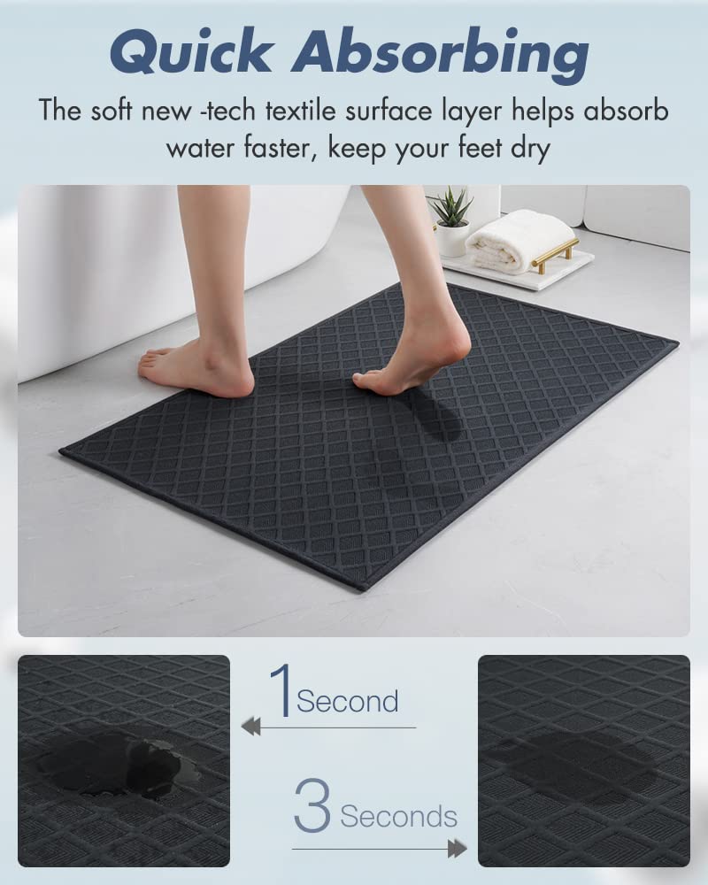 AMOAMI Ultra Thin Bathroom Rugs, Rubber Backed Bath Mats for Bathroom Non Slip, Absorbent Bathroom Mat for Floor, Shower, Sink (Black, 24"x35")