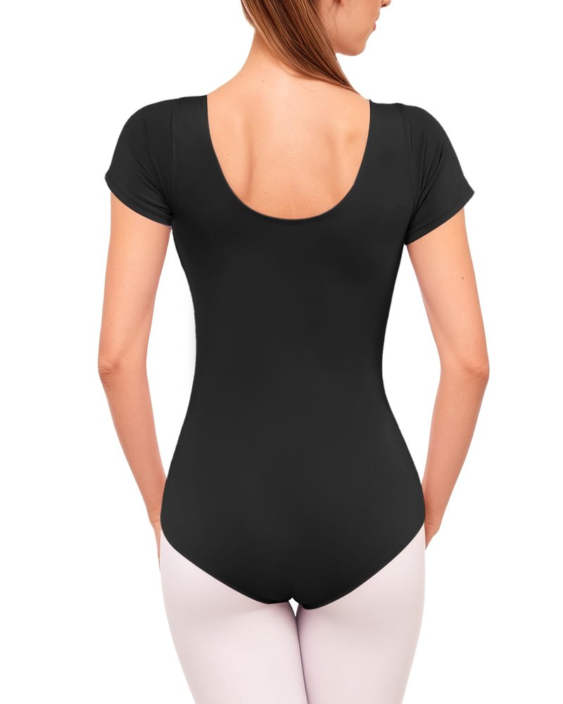 Stelle Black Leotard for Women Dance Wear Short Sleeve Gymnastics Training Ballet Clothes(Black,L)
