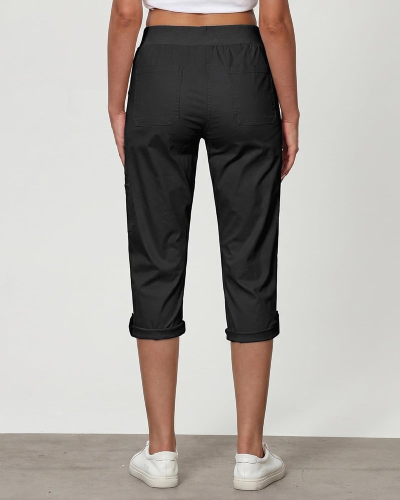 Capri Cargo Pants for Women - High Waisted Stretch Twill with Pockets | Comfortable Fit