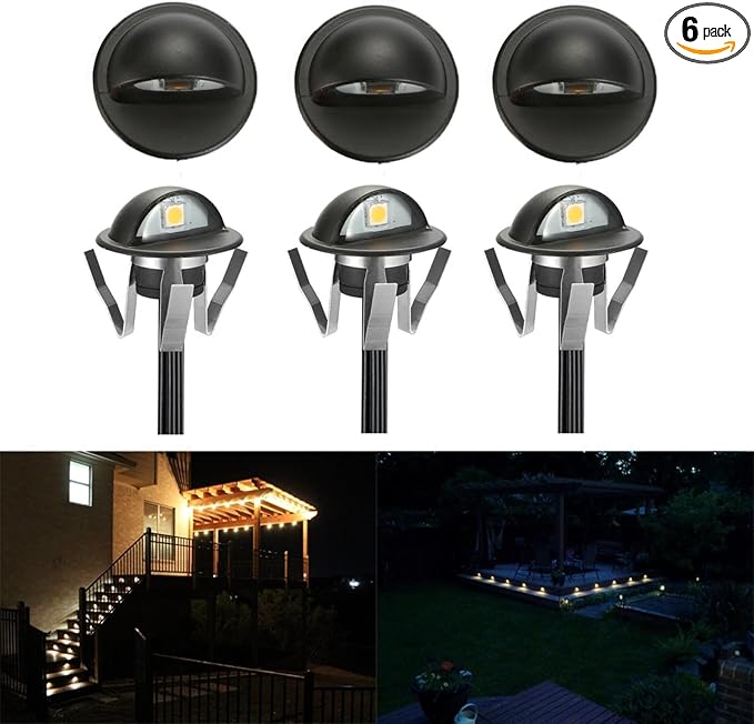 FVTLED Pack of 6 Warm White LED Deck Lights kit Φ1.38 Outdoor Garden Yard Decoration Lamp Recessed Pathway Step Warm White LED Lighting, Black