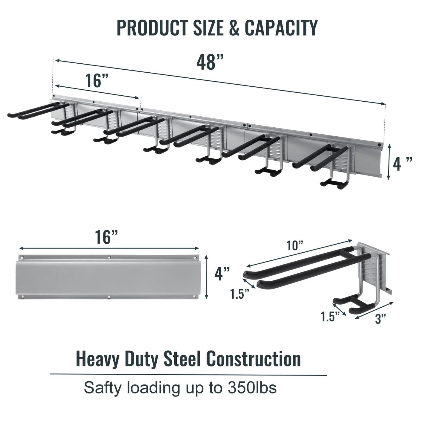 Aking Ace Wall Mount Tool Storage Rack, Heavy Duty Garage Organizer, Garden Hooks and Hangers, Hold Up to 350lbs Grey AK806