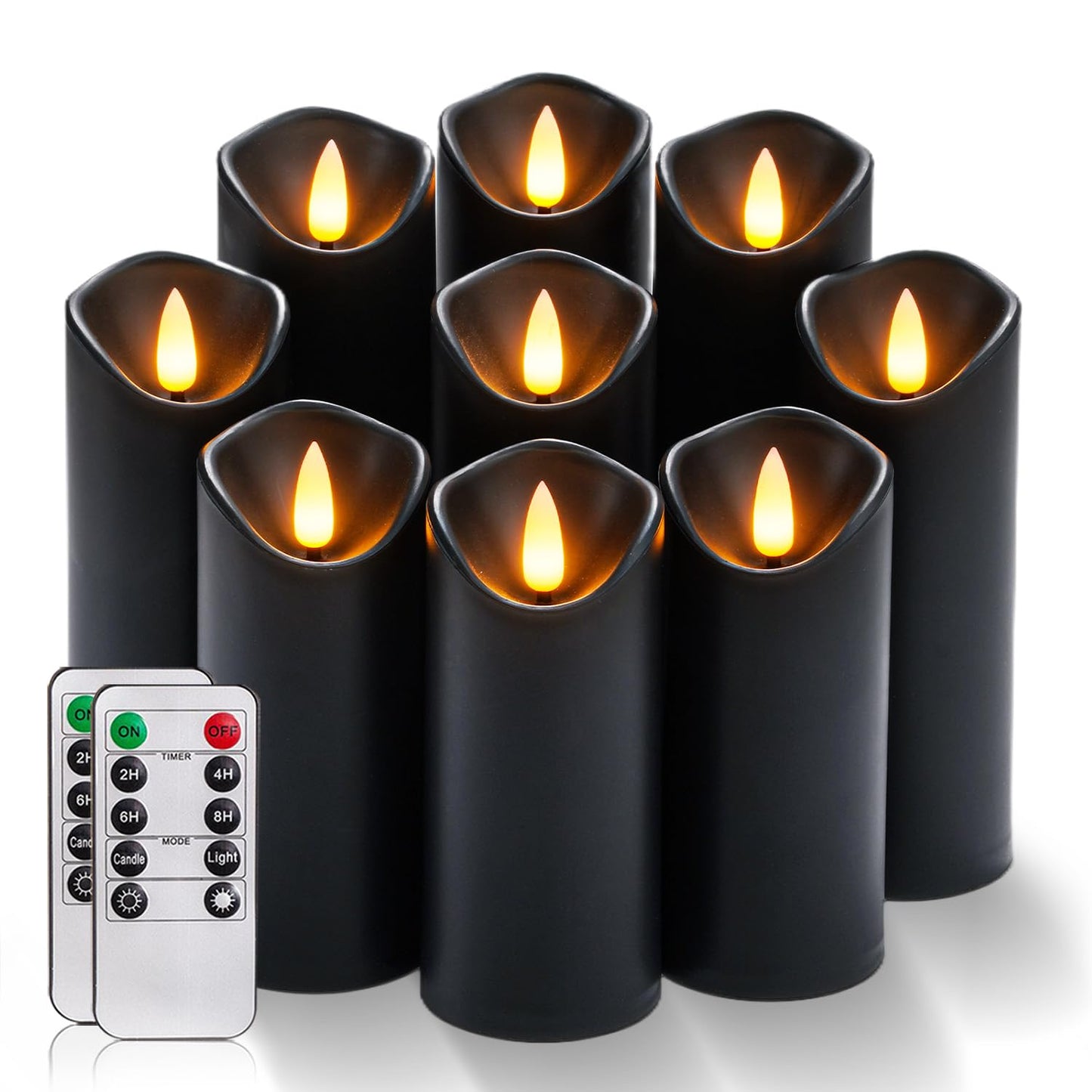 Homemory Black Flameless Candles, Halloween Candles, Battery Operated Candles, LED Pillar Candles with Remote Control and Timers, Set of 9