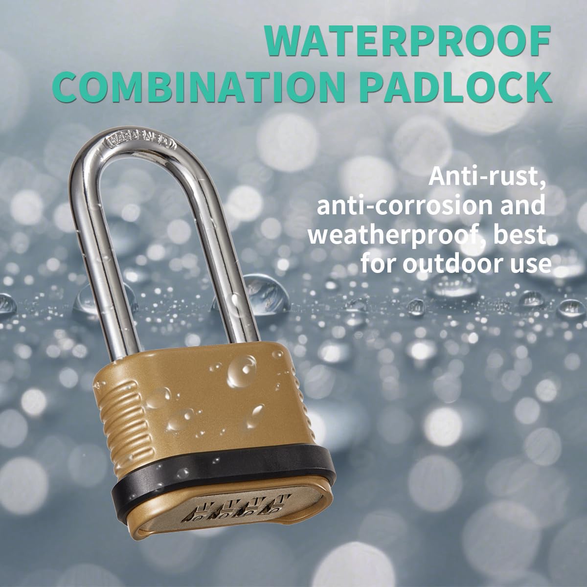 CINCINNO Heavy Duty Combination Lock, 4-Digit Combo Lock with Long Shackle,Weatherproof Combination Padlock for Outdoor Use,4 Pack