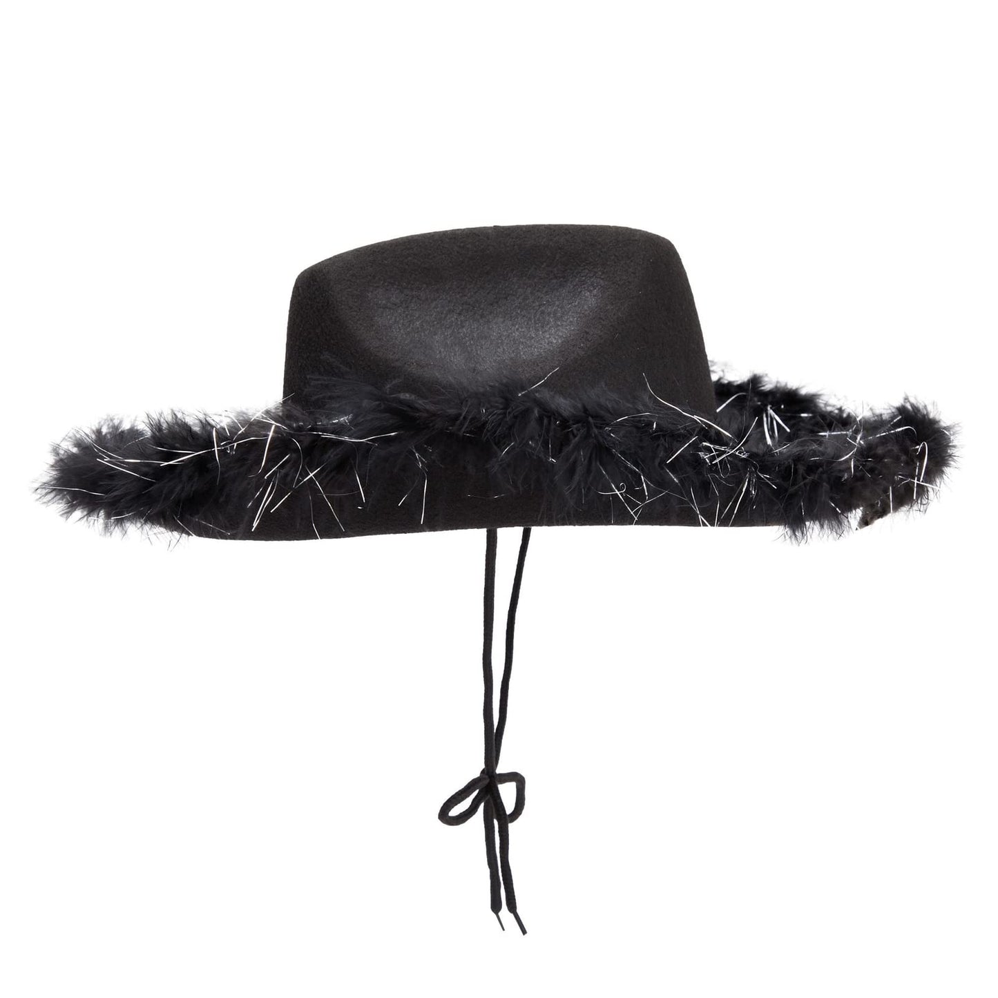Juvolicious Black Cowgirl Hat - Medium Adjustable - Sparkly Feathered Costume Cowboy Hat for Women & Men - Western Party Accessory