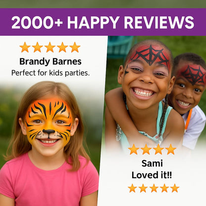 Face Paint Kit for Kids – 20 Washable Colors, Guaranteed Stain-Free, Paints 60+ Faces, Hair Chalk, Glitter, Brushes, Stencils, Non-Toxic, Perfect for Birthdays, Halloween, Parties