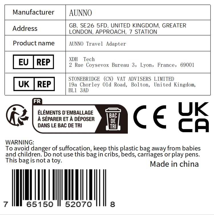 AUNNO Universal Travel Adapter, International Travel Plug Adapter with 2 USB-C and 2 USB Ports, All in One Plug Adaptor with Dual Safety Fuses, UK to European Plug Adaptor for EU USA Australia etc