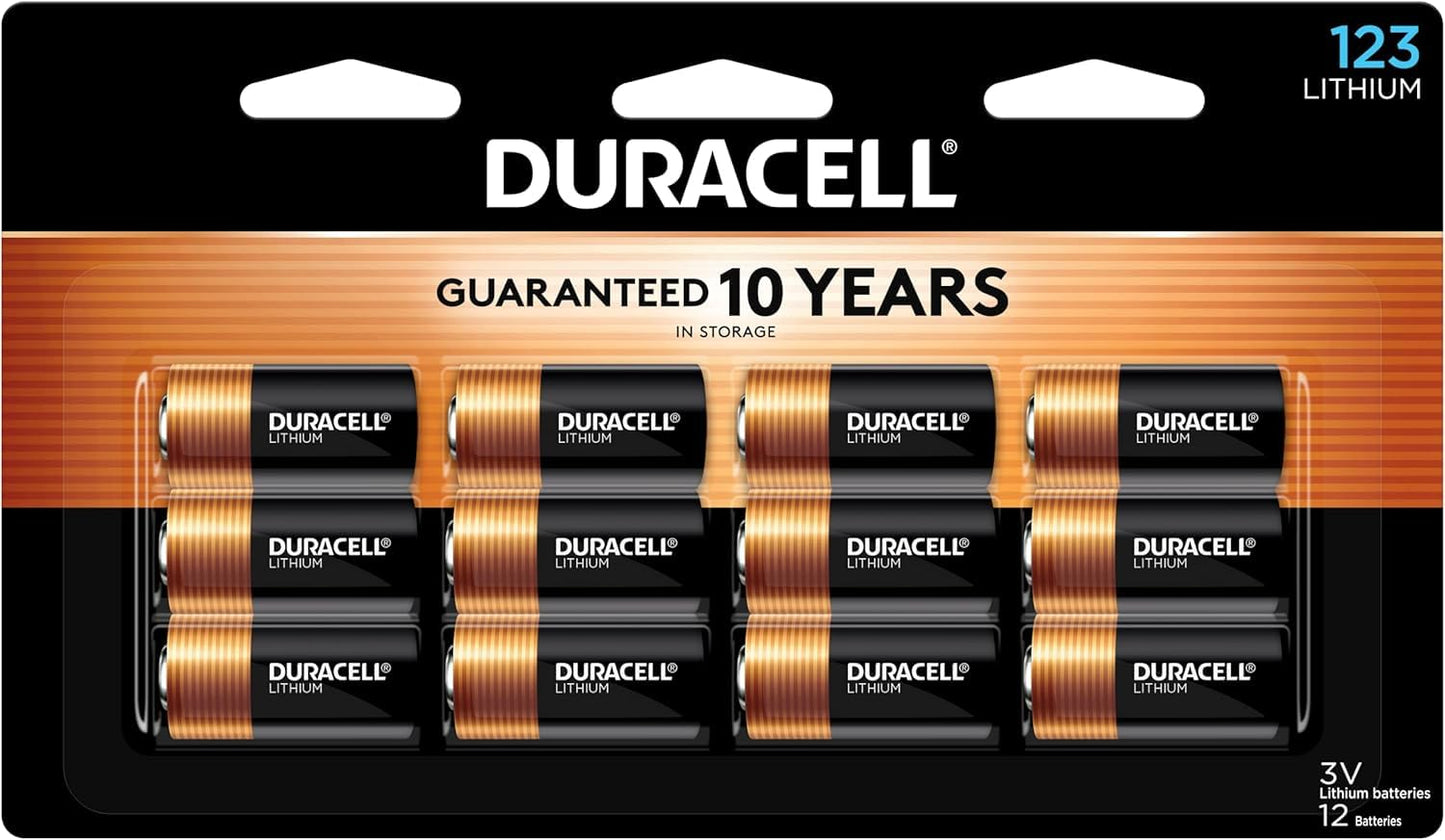 Duracell CR123A 3V Lithium Battery, 12 Count (Pack of 1), 3 Volt High Power for Home Safety, Security Devices, Flashlights, Smoke Alarms, Home Automation