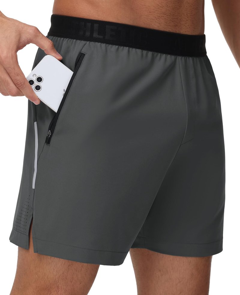 GymBrave Men's 5 inch Athletic Running Shorts with Zipper Pockets Lightweight Quick Dry Workout Gym Shorts for Men Grey S