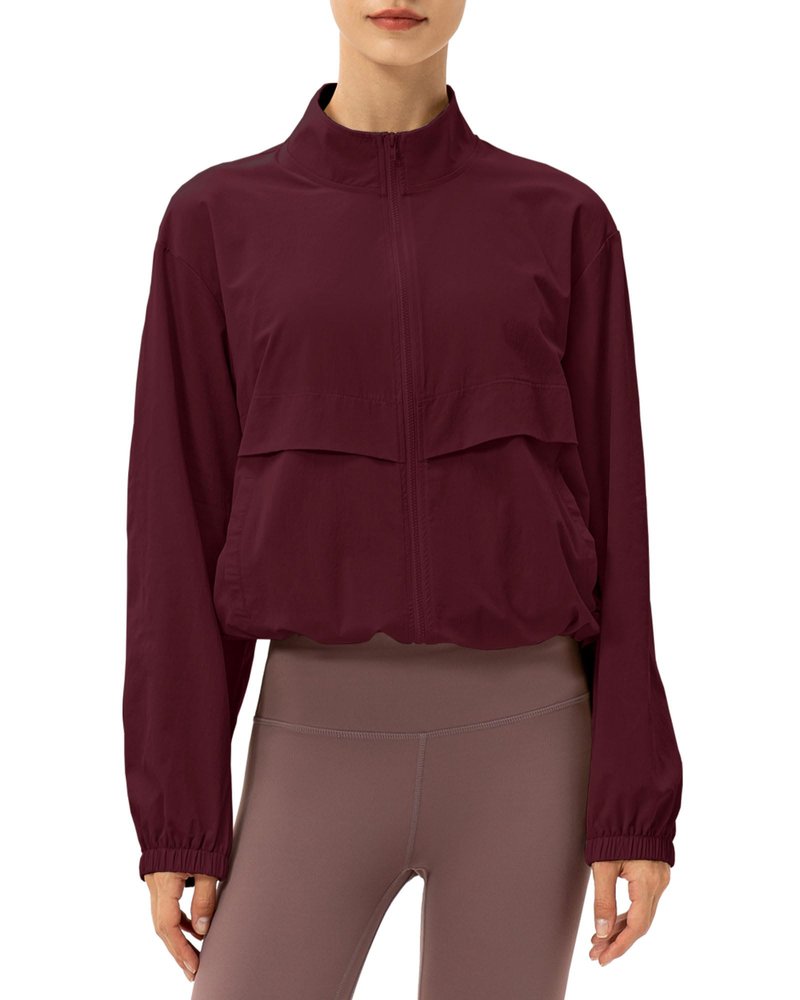 Locachy Women's Lightweight Zip Up Athletic Jacket Stand Collar Windproof Sun Protection Workout Outdoor Jacket Burgundy M