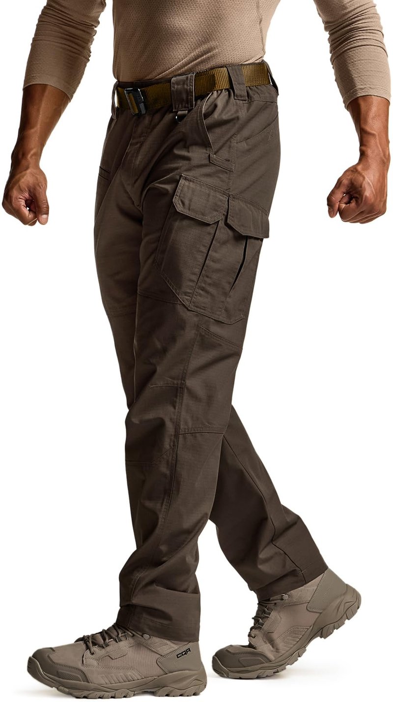 CQR Men's Tactical Pants, Water Resistant Ripstop Cargo Pants, Lightweight EDC Work Hiking Pants, Outdoor Apparel, Raider Mag Pocket Dark Brown, 36W x 32L
