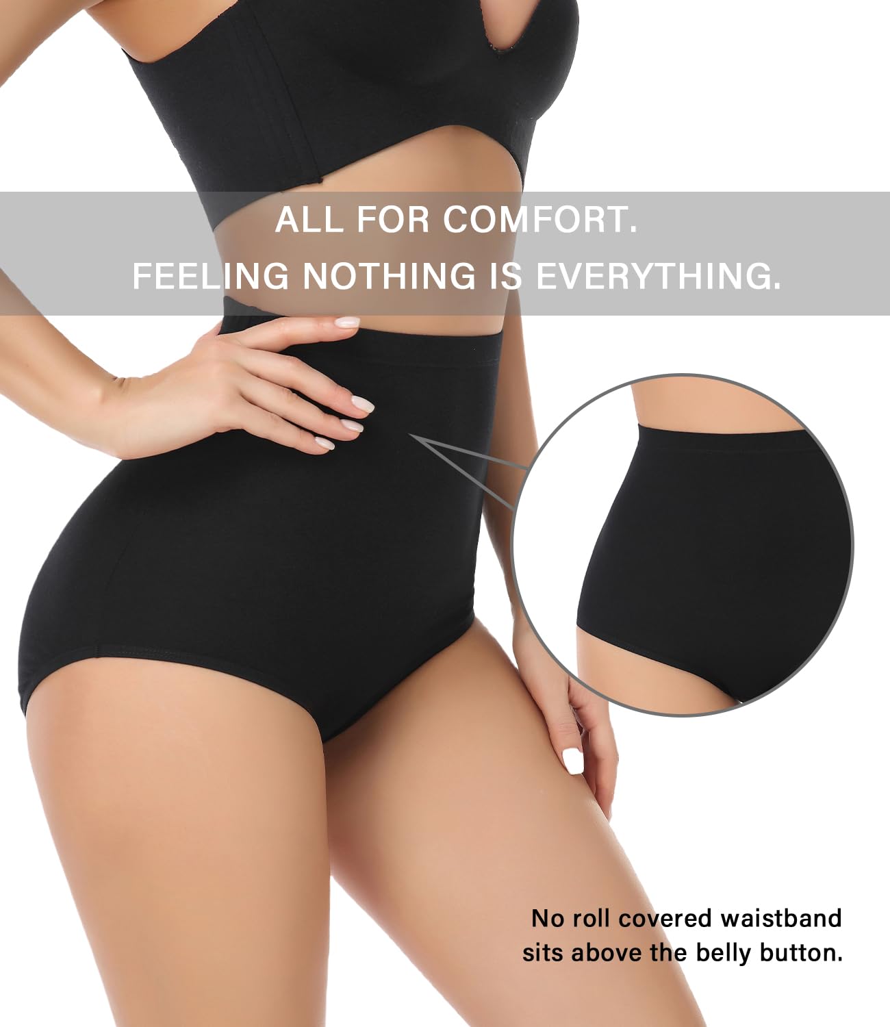 wirarpa Women's Cotton Knickers Super High waisted Briefs Ladies Underwear Full Coverage Panties Black 4 Pack L