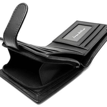 Buono Pelle RFID Blocking Mens Designer Genuine Real Soft Leather Wallet with Large Side Zip Coin Pocket/Pouch Gift Boxed