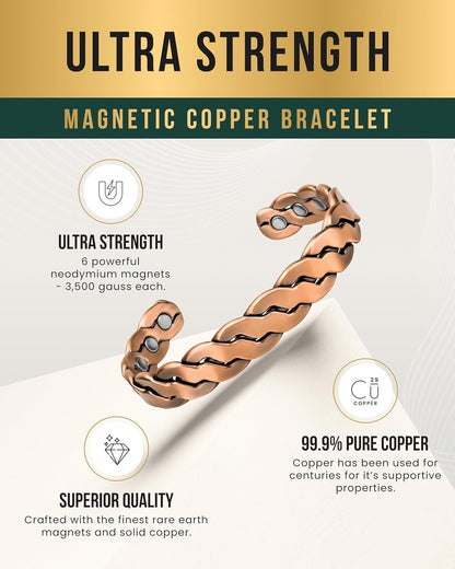 MagnetRX® Pure Copper Magnetic Bracelet - Magnetic Copper Bracelets for Men - Adjustable Cuff + Gift Box (Twisted Copper)