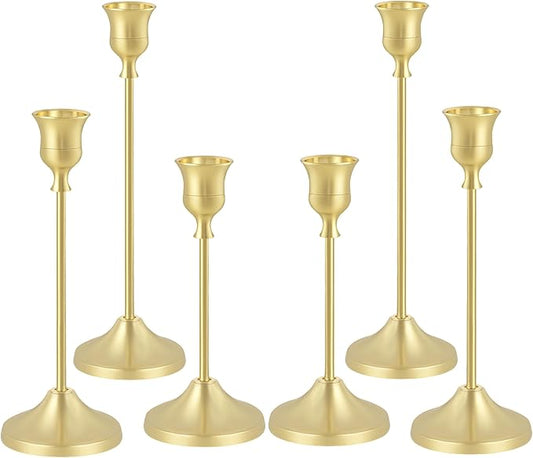 Candlestick Holders, 6PCS Gold Metal Taper Candle Holder Vintage Candlestick Holder Decorative for Home Decor Table Centerpiece Wedding Housewarming Gift