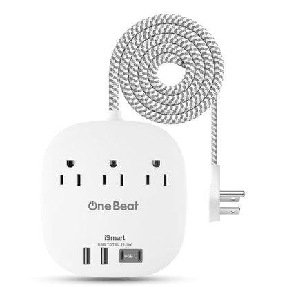 Flat Plug Power Strip, 6ft Ultra Flat Extension Cord - 3 Outlets 4 USB Ports (2 USB C) 22.5W/4.5A Desktop Charging Station, Power Strip No Surge Protection for Cruise Ship, Dorm Room Travel Essentials