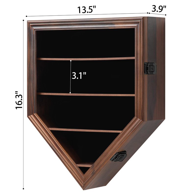 Grintus Baseball Display Case Real Glass-Solid Wood Baseball Holders for Balls and Championship Ring Display Wall Mount with Lockable Door for Autograph Balls Collection (Walnut)