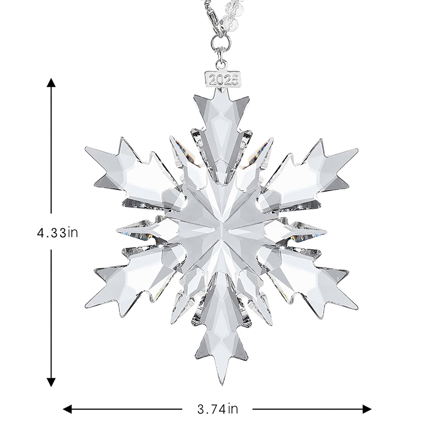 2025 Annual Christmas Ornaments Crystal Snowflake Star Clear White Faceted Crystal with Tone Metal Accents and Rayon Ribbon-New Year Christmas Tree Ornaments Crystals Sun Catcher Home Hanging Decor