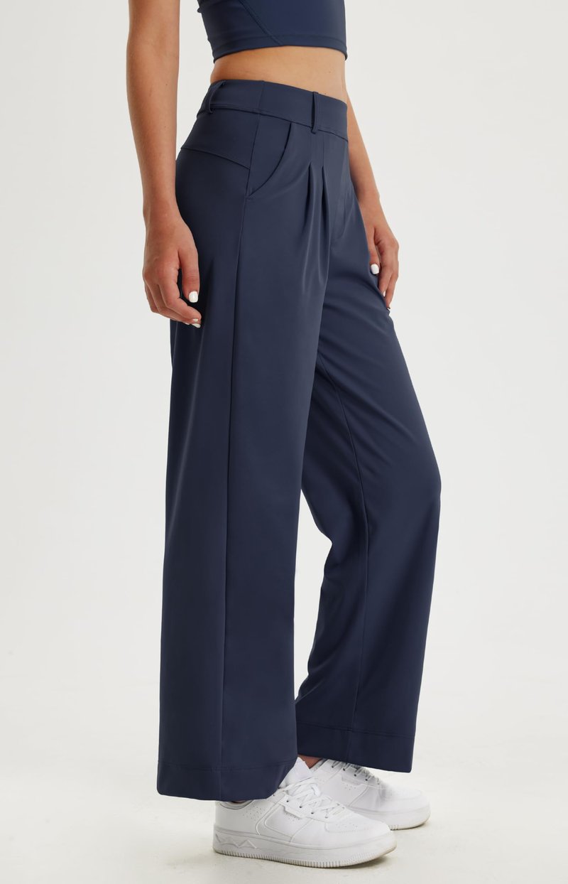 Libin Women's Wide Leg Work Pants 29" High Waisted Stretch Dress Casual Sweatpants Business Office Pants Trousers with Pockets,Navy Blue,Medium