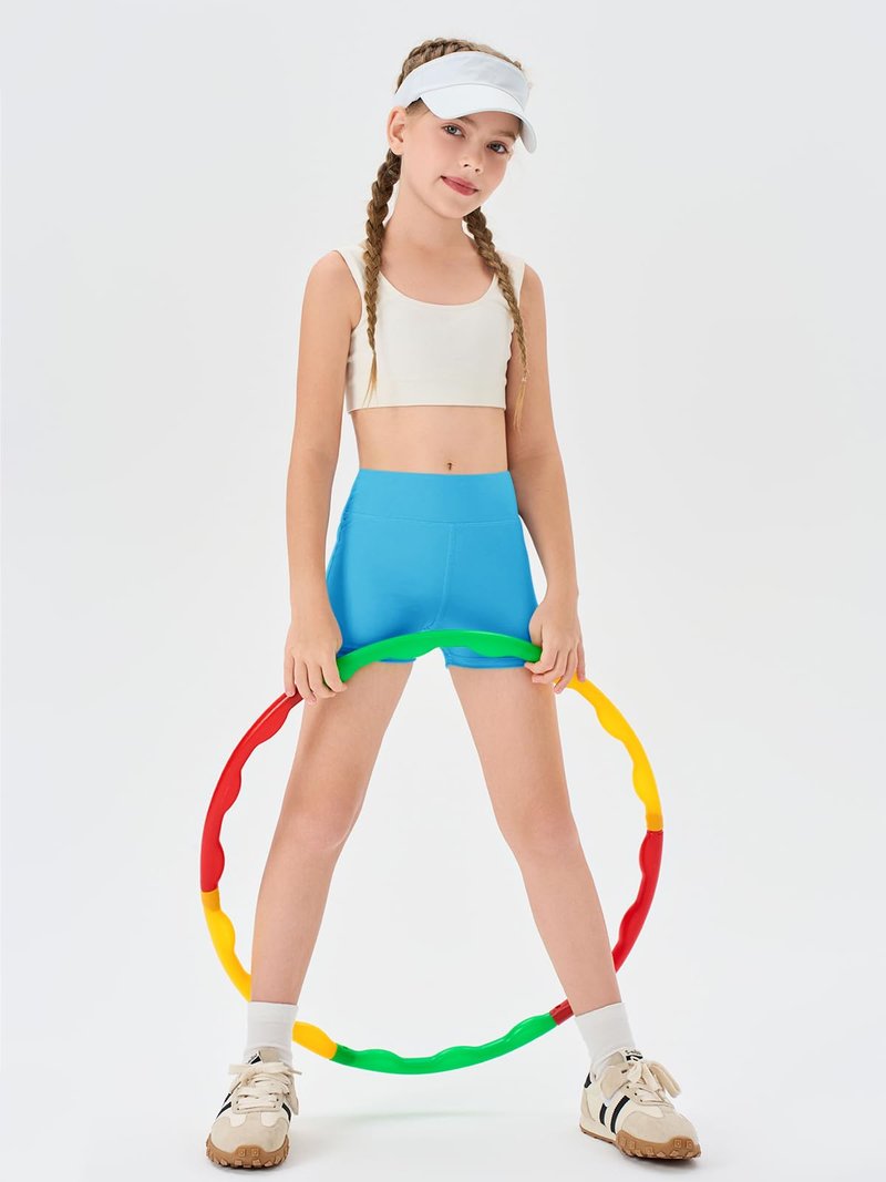Haloumoning Girls Athletic Shorts Kids High Waisted Yoga Dance Biker Shorts Comfy Gymnastics Shorts 5-14Y Lake Blue