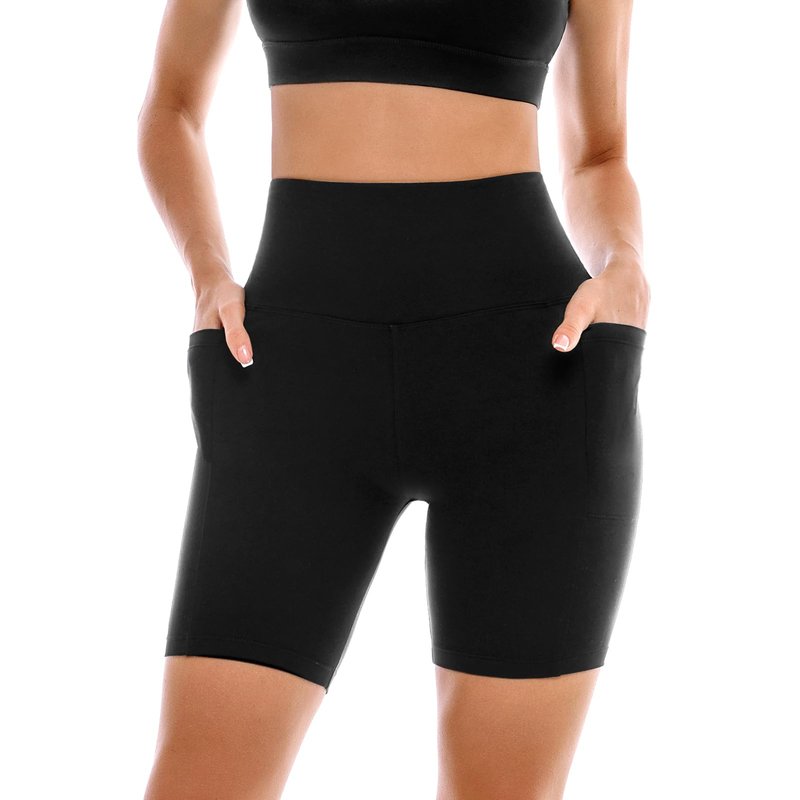 Ipletix 2 Pack Womens Biker Shorts with Pockets, 6" High Waisted Tummy Control Yoga Shorts for Women Running Gym Black/Black XXL