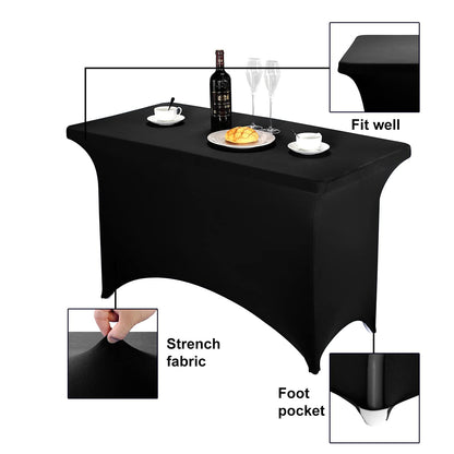 FORLIFE Spandex Table Covers 4ft，Fitted Tablecloth for 4ft Rectangular Tables, Stretch Patio Table Covers, Universal Spandex Table Cover for Wedding, Banquet, Party (4ft, Black)