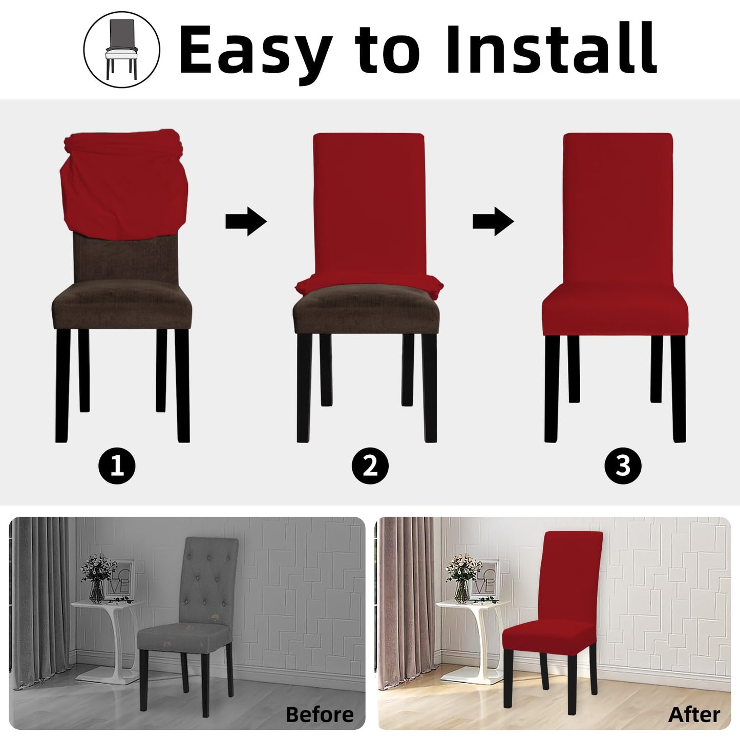 Easy-Going Dining Chair Covers Stretch Dining Room Chair Covers Set of 4, Parsons Chair Slipcovers for Dining Room, Ceremony, Banquet, Christmas Red