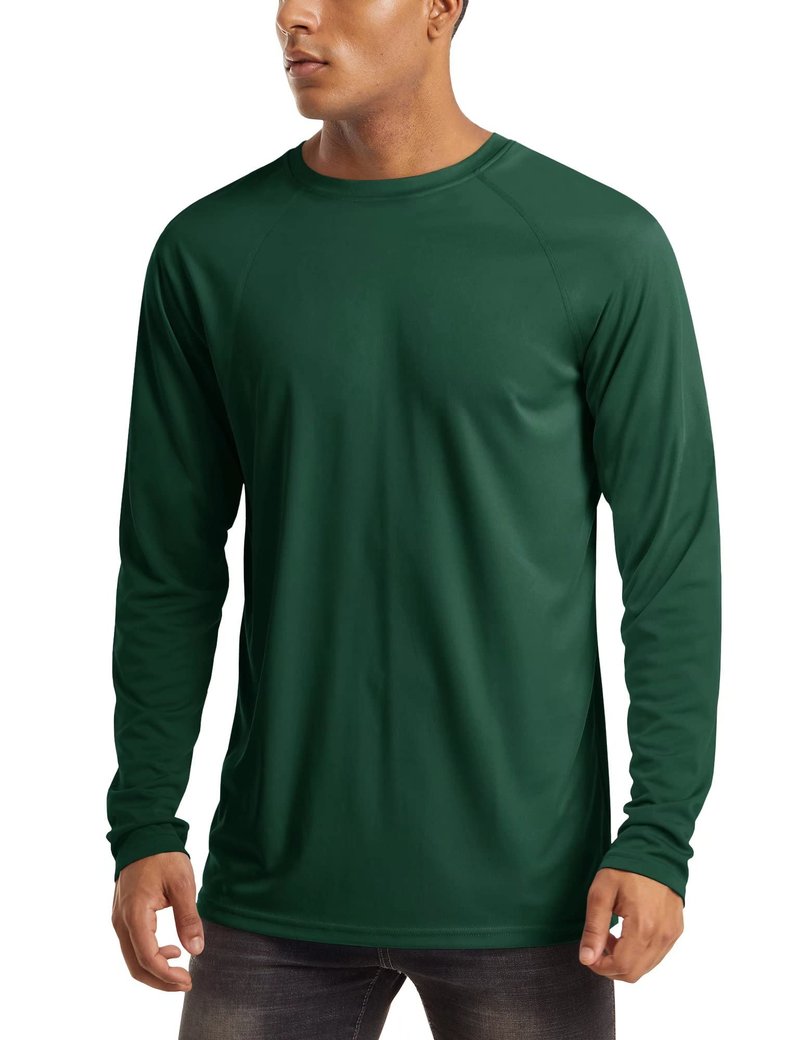 MAGCOMSEN Men's Dark Green UPF 50+ Sun Protection Quick Dry Long Sleeve Athletic T-Shirt XX-Large