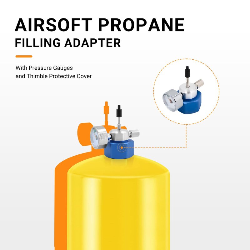 Airsoft Propane Filling Adapter with Pressure Gauges and Thimble Protective Cover for Green Gas Propane Camping Tank-Reusable Non Leaking Gas Refill Adapter Cans Tank Coupler for Outdoor Hiking