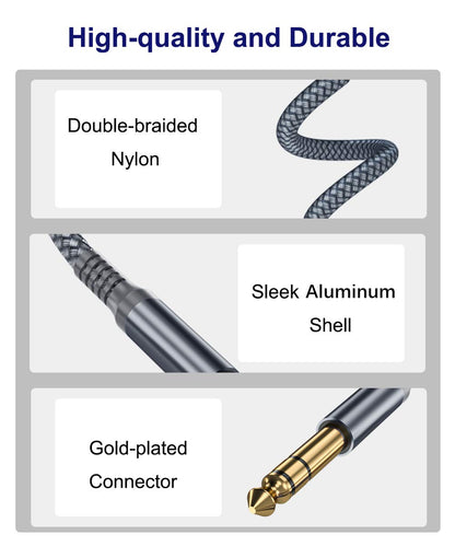 Elebase 1/4 Inch TRS Instrument Guitar Cable 10ft 2Pack,Straight 6.35mm Guitar Bass AMP Cord,Quarter Inch 6.3mm Male Jack Stereo Audio Balanced Line for Electric Guitar,Bass,Keyboard,Amplifier,Speaker