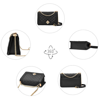 Travistar Crossbody Bags for Women Small Ladies Shoulder Bag Purse PU Leather Quilted Handbags with Gold Chain Strap Fashion Cute Cross Body Phone Bag Side Purses Black Evening Clutch