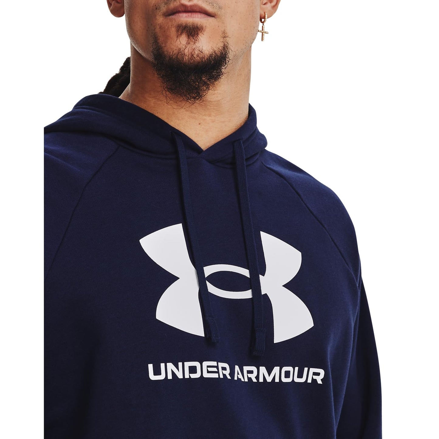 Under Armour Men's Rival Fleece Logo Hoodie, (410) Midnight Navy / / White, X-Small