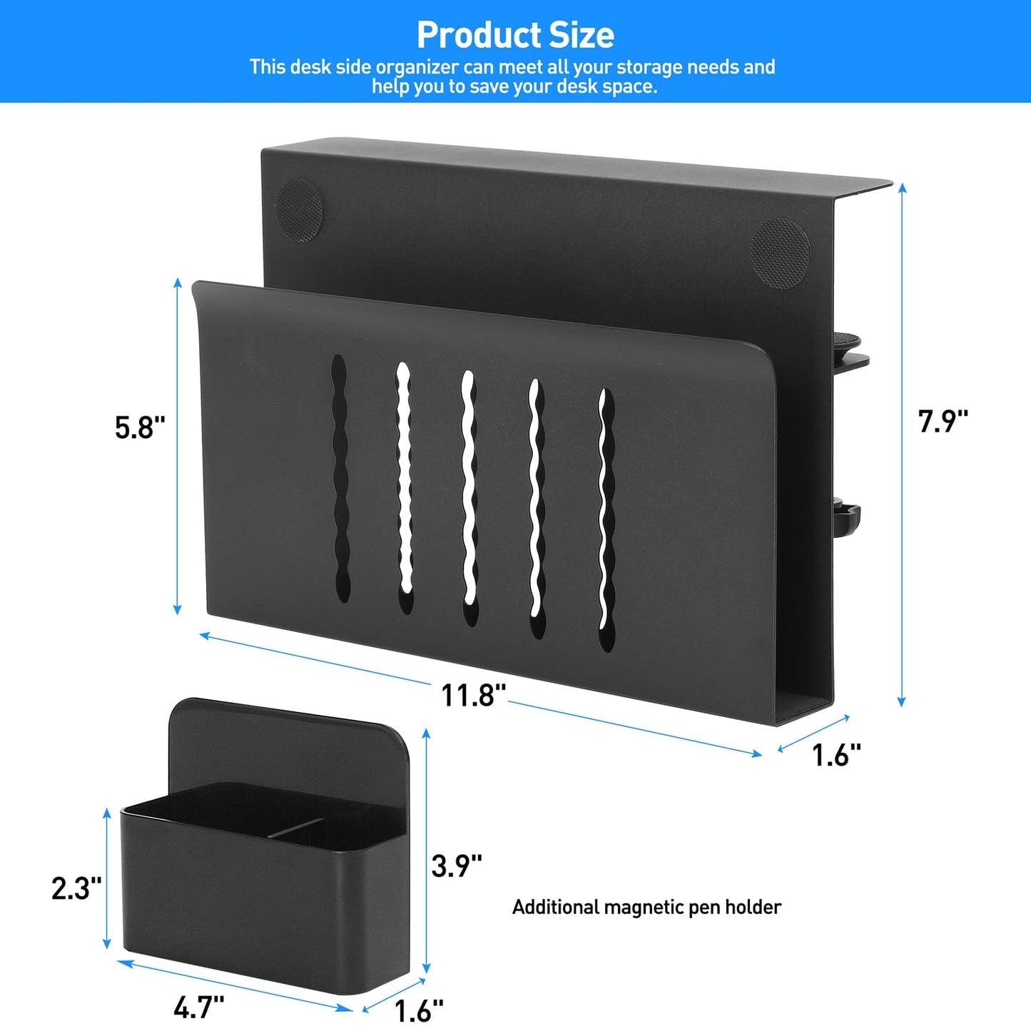 MAXECHO Desk Side Storage, Under Desk Laptop Mount, Table Side Hanging File Organizer, No Drill Clamp On Cable Management Tray, Laptop Holder with Magnetic Pen Holder for Office and Home, Load 22 Lbs