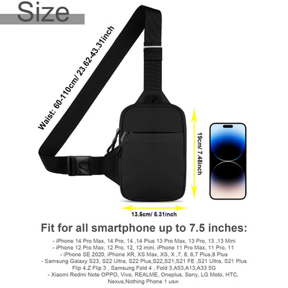 Casecret Shoulder Bag Men's Women's Shoulder Bag Crossbody Bag Sling Chest Small Mobile Phone Case for Hanging with Purse Bag Waterproof Chest Bag Outdoor for iPhone Samsung up to 7.5 Inches