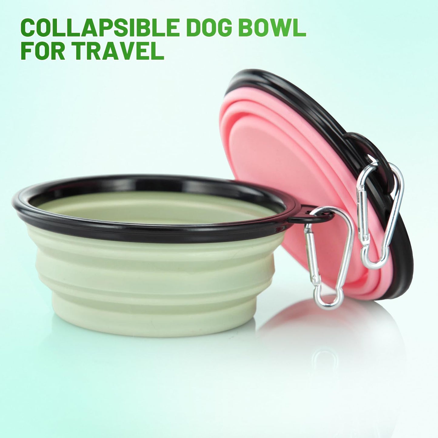 Dog Bowl Pet Collapsible Bowls, 2 Pack for Cats Dogs, Portable Pet Feeding Watering Dish for Walking Parking Traveling with 2 Carabiners (Small, Blue+Green)